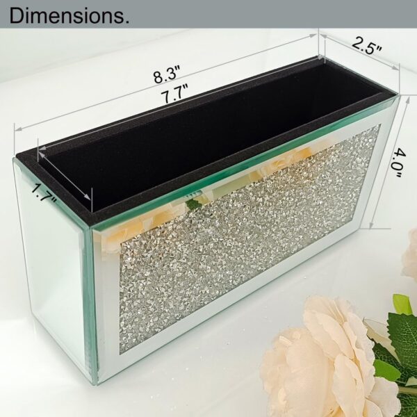 Mirrored Remote Holder, Wall Mounted Crush Diamond Bling Decoration Organizer Storage Box for Remote Phone Pad Wallet Notebook (8.3"×2.5"×4" for 3 or 4 Remote Controls) - Image 2
