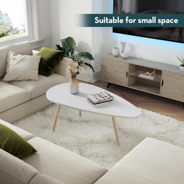 SAYGOER Modern Coffee Table White Coffee Tables for Small Space Unique Simple Oval Center Table for Living Room Home Office Easy Assembly 22.2" D x 42.5" W x 17.1" H - Image 5