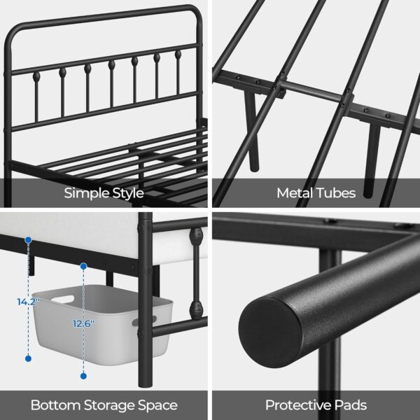 Yaheetech Classic Metal Platform Bed Frame Mattress Foundation with Victorian Style Iron-Art Headboard/Footboard/Under Bed Storage/No Box Spring Needed/Queen Size Black - Image 4