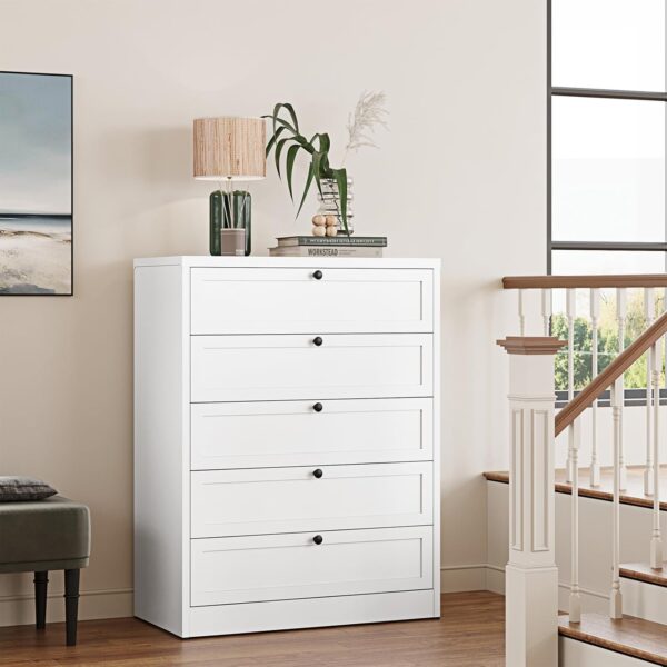 Letaya 5-Drawer Dresser for Bedroom, Metal Chest of Drawers Tall Closet Organizers and Storage Clothes, Accent Storage Cabinet for Living Room, Entryway, Hallway, White - Image 4