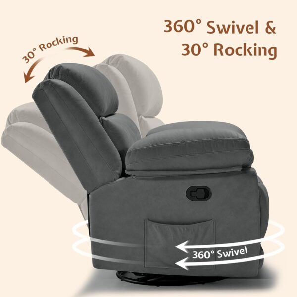 Jocisland Oversized Swivel Rocker Recliner Chair for Adults, Comfortable Nursery Rocking Chairs for Living Room Bedroom, 360° Swivel Single Sofa, Storage Pockets (Dark Gray) - Image 3