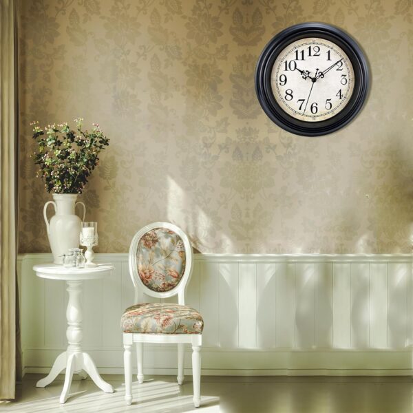 Plumeet Retro Wall Clock, 12'' Non Ticking Classic Silent Vintage Wall Clocks Decorative Kitchen Living Room Bedroom - Battery Operated, Black - Image 8