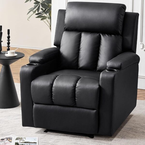 Furniliving PU Leather Recliner Chair, Modern Sofa Chair Recliner Chairs for Adults Home Theater Seating Single Sofa with Lumbar Support Overstuffed Sponge Lounge Chair Indoor Living Room (Black) - Image 7