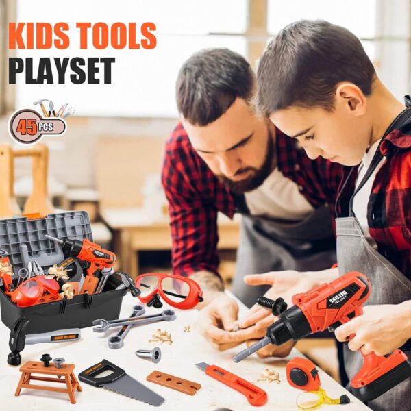 Kids Tool Set – Zealous 48 pcs Toddler Tool Set with Tool Box & Electronic Toy Drill, Pretend Play Kids Toys, Toy Construction Tools for Kids Ages 3,4,5,6,7,8 Years Old (A-Orange) - Image 5