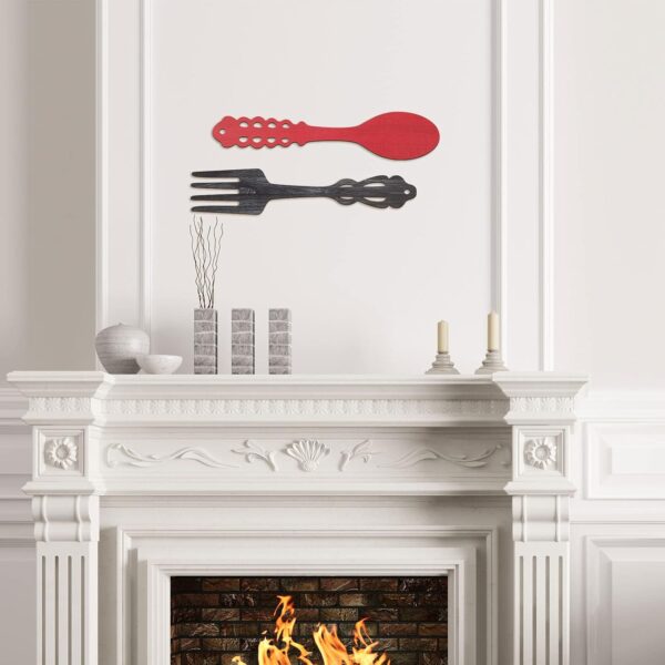 Jetec 2 Pieces Large Fork and Spoon Wall Decor Wooden Spoon Shaped Wall Sign Fork Shaped Hanging Sign Farmhouse Kitchen Wall Decors for Home Kitchen Dining Living Room Decor (Red, Heather Gray) - Image 4
