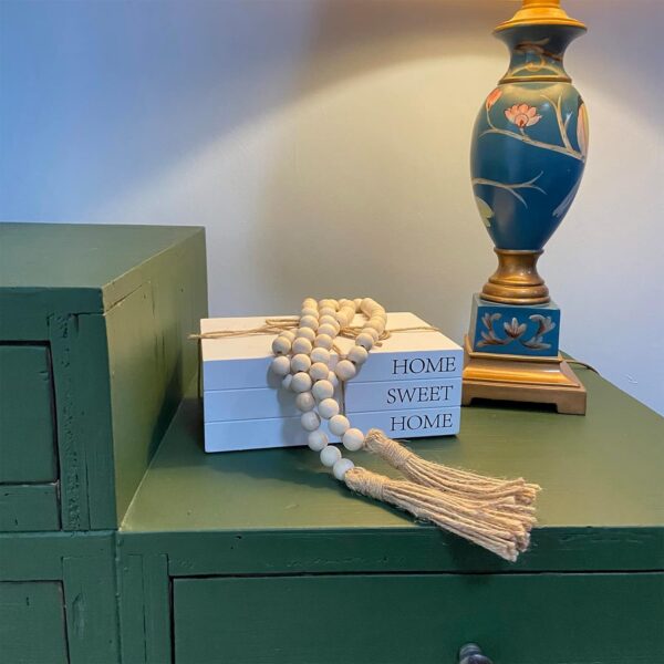 Decorative Books for Home Decor, White Faux Books for Decoration, Rustic Farmhouse Stacked Display Books with 52in Wood Bead Garland for Coffee Tables Living Room, (Home Sweet Home) - Image 3