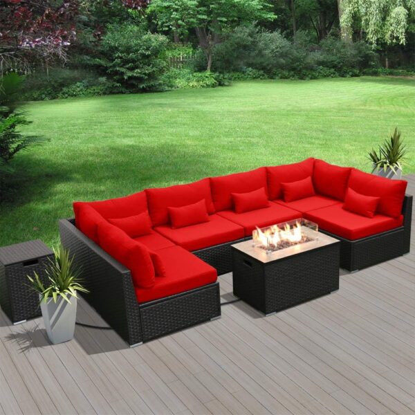 Dineli Sectional Sofa with Gas/Propane Fire Pit Table Outdoor Patio Furniture Sets (Light Gray-Rectangular Table) - Image 7
