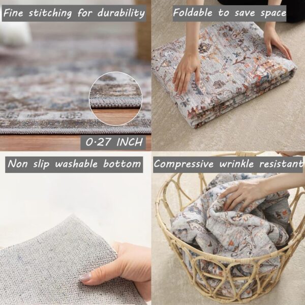 Area Rug 8x10 Washable Rug Gray Vintage Rug Traditional Mat Distressed Indoor Foldable Thin Rug Retro Accent Rug Floral Print Rug Non Slip Carpet Living Room Dining Room Office - Image 5