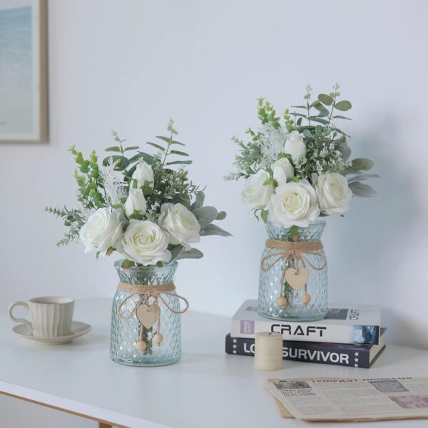Faux Flowers with Vase,Artificial Silk Roses in Vase, Fake Plant Eucalyptus Flower Arrangement for Home Office Farmhouse Bathroom Dining Table Centerpiece Decorations Coffee Table Decor (White) - Image 5