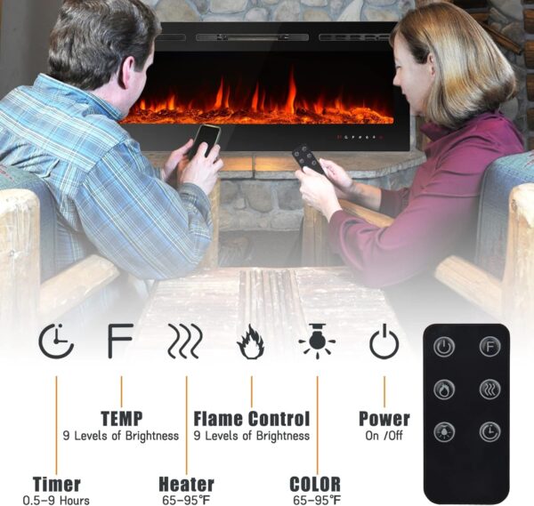 CharaVector Electric Fireplaces Recessed Wall Mounted Fireplace Insert 70 Inch Wide Heater LED Fire Place Remote Control & Touch Screen - Image 3