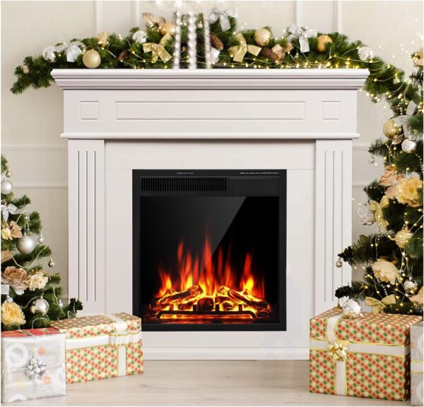 JAMFLY Electric Fireplace Mantel Package Wooden Surround Firebox TV Stand Free Standing Electric Fireplace Heater with Logs, Adjustable Led Flame, Remote Control, 750W-1500W, Lvory White