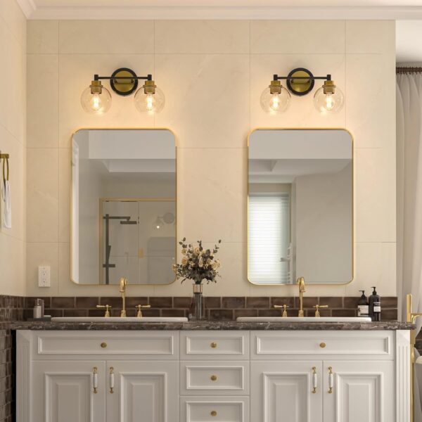 VONLUCE Bathroom Light Fixtures, 2-Light Bathroom Vanity Light with Globe Glass Shades E26 Sockets, Bathroom Lights Over Mirror for Bedroom Hallway Living Room, Black & Gold Finish - Image 6