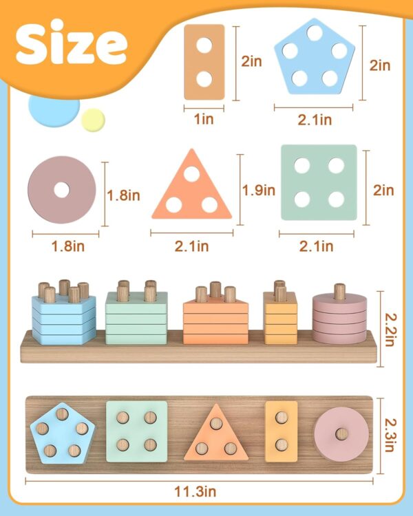 Montessori Toys for 1 2 Year Old Girl Boy, Toddler Toys Age 1-2, 1 2 Year Old Girl Boy Birthday Gifts, Education Toddler Puzzles for Wooden Toys Ages 1-3, Stacking Block Toys for Toddlers 1-3 - Coffee - Image 6
