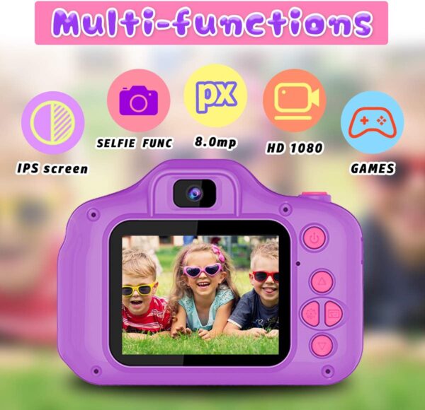 Seckton Upgrade Kids Selfie Camera, Christmas Birthday Gifts for Girls Age 3-9, HD Digital Video Cameras for Toddler, Portable Toy for 3 4 5 6 7 8 Year Old Girl with 32GB SD Card-Purple - Image 2
