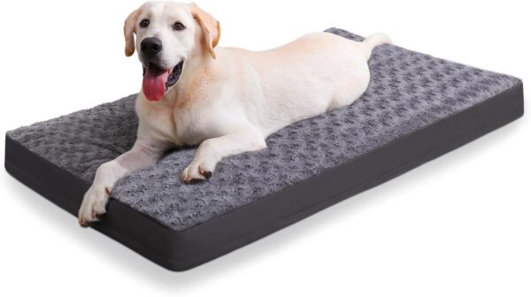 Dog Crate Bed Waterproof Dog Beds for Medium Dogs Rose Velvet Soft Fluffy Washable Dog Bed with Removable Cover & Anti-Slip Bottom, 35 x 22 Inch, Gray - Image 8