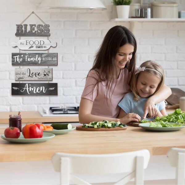 Bless The Food Before Us Sign Farmhouse Kitchen Wall Decor Rustic Dining Room Wall Art Dining Room Decorations Collage Art Wooden Rustic Country Vintage Kitchen Hanging Wood Signs (Gray) - Image 3