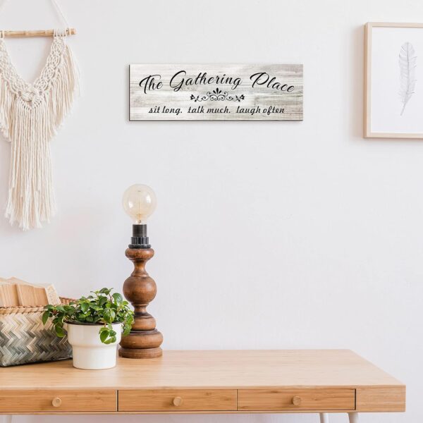 Jetec The Gathering Place Wooden Sign Rustic Farmhouse Home Decor Sign Kitchen Wall Sign Wooden Family Sign Wall Art Decor Sign for Dining Room Home Decor (White) - Image 4