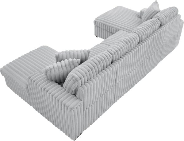 122'' Convertible U-Shaped Faux Rabbit Fur Plush Sectional Sleeper Sofa, Upholstered Cloud Couch Pull-Out Sofa Bed with Storage Chaise and 3 Throw Pillows for Living Room (Grey, 122'' x 64'') - Image 7
