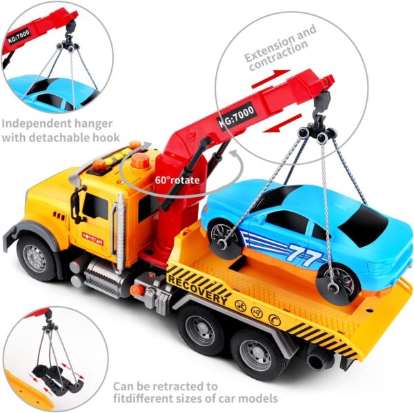 Dwi Dowellin Kids Toys for 3 4 5 6 7 Years Old Boys, 15" Large Tow Truck Toy,Friction Powered Transport Truck Crane Toy with Lights and Sounds,with Roadster,Toddlers Gifts - Image 4