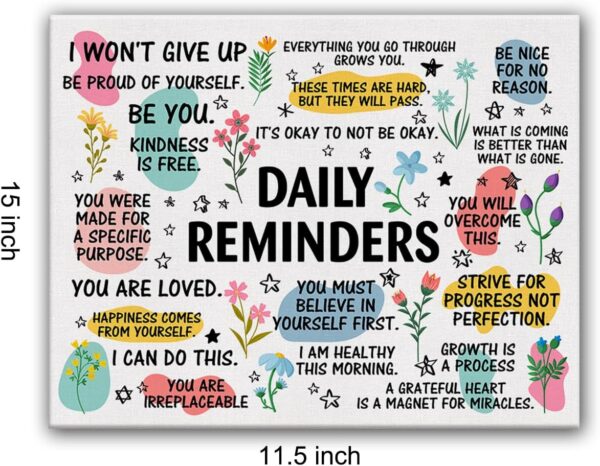 Inspirational Daily Reminders Poster Canvas Wall Art for Office Home Decor - Positive Affirmation Canvas Print Wall Art Painting Framed Encouragement Gifts - Easel & Hanging Hook 12x15 Inch - Image 2