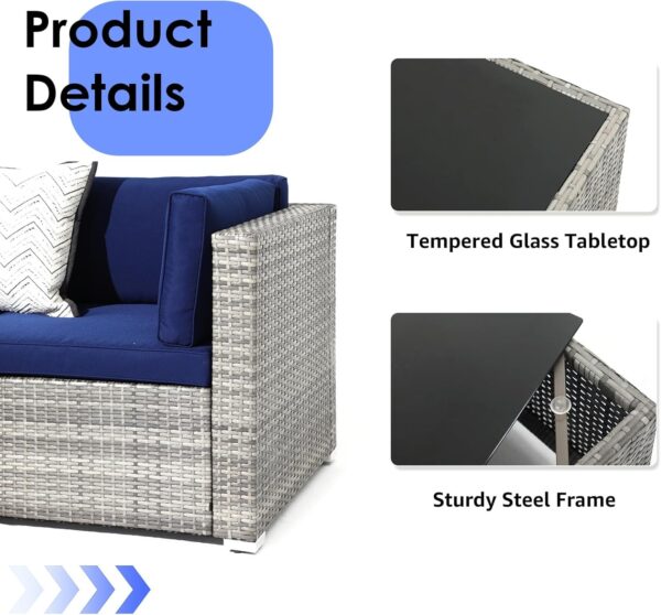 Yangming 7 Piece Outdoor Patio Furniture Sets, Outdoor Sectional Furniture with Tempered Glass Table and Cushion, Rattan Chairs Wicker Couch Conversation Set for Deck, Backyard, Porch, Lawn, Garden - Image 4