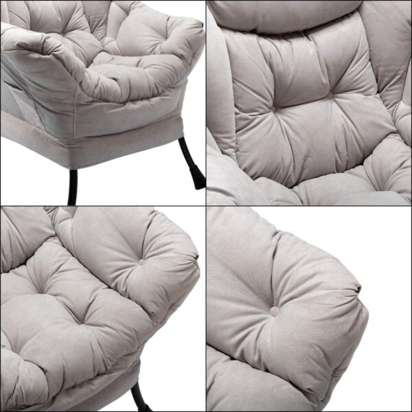 HollyHOME Modern Fabric Large Lazy Chair, Accent Oversized Comfy Reading Chair, Thick Padded Cozy Lounge Chair with Armrest, Single Steel Frame Leisure Sofa Chair for Living Room, Bedroom, Dorm, Grey - Image 5