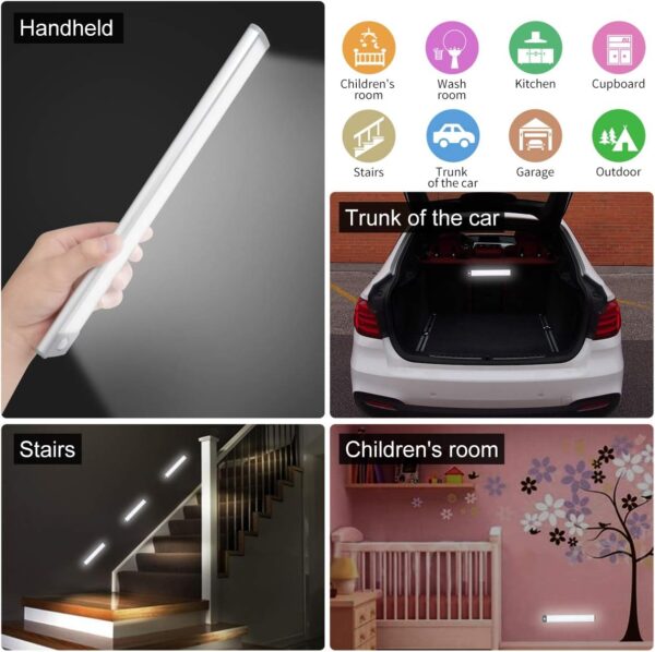 54-LED Motion Sensor Cabinet Light,Under Counter Closet Lighting, Wireless USB Rechargeable Kitchen Night Lights,Battery Powered Light,Uniform Light for Wardrobe,Cabinet,Cupboard（warm light）-2Pack - Image 6
