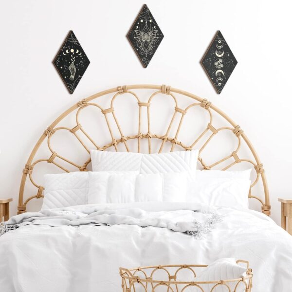 Ferraycle 3 Pcs Rustic Boho Wall Decor Moon Phases Butterfly Wall Art Stars Moon Decor Minimalist Room Decor Wooden Gothic Witchy Wall Pediments Hanging Sign for Home (Black, Gold, 6.7 x 11.8 Inch) - Image 4