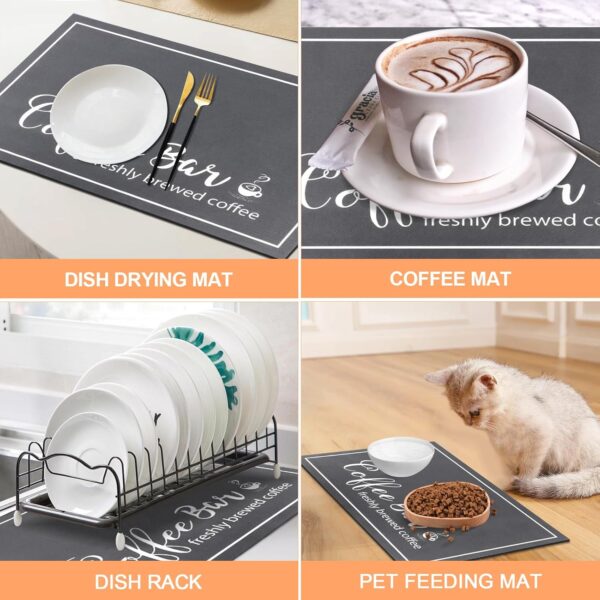 Dish Drying Mat, 17"x32" Absorbent Coffee Bar Mat for Countertops, Coffee Bar Accessories with Coffee Cup Pattern for Kitchen Counter Coffee Maker Coffee Pot Dining Room Decoration, DarkGrey - Image 6