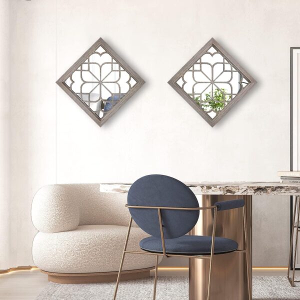 Wocred 2 PCS Square Wall Mirror,Gorgeous Rustic Farmhouse Accent Mirror,Barn Wood Color Entry Mirror for Bathroom Renovation,Bedrooms,Living Rooms and More(12”x12”) - Image 4