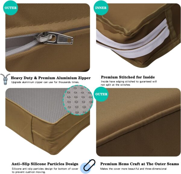 9 Pack Patio Cushion Covers Set Outdoor Furniture Cushion and Pillow Cover Replacement Fit for 5 Pieces 4-Seater Wicker Rattan Patio Sectional Sofa Chair Couch Set,Taupe-Cover Only (Large) - Image 4