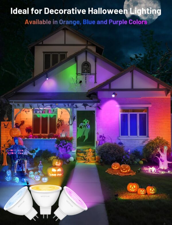 LED MR16 Orange Light Bulb 4W, 20W 35W 50W Halogen Equivalent, 12V Low Voltage GU5.3 Bi-Pin Led Orange Bulbs for Halloween Outdoor Landscape Yard Garden Tree Pool Holiday Lighting, 38 Deg, 6 Pack - Image 3