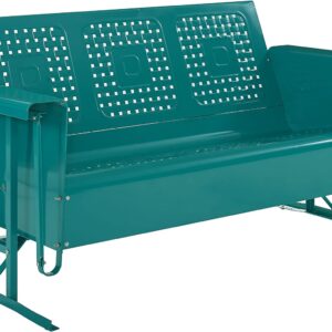 Crosley Furniture Bates Retro Metal Outdoor Sofa Glider, 3-Person Rocking Patio Bench for Porch, Deck, Turquoise Gloss