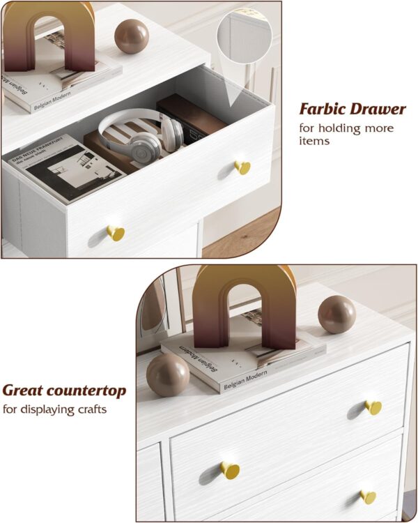 Nicehill Dresser for Bedroom with 6 Drawers, Fabric Storage Tower, Dresser & Chest of Drawers Organizer, Storage Cabinet for Hallway, Closets, Living Room,White Dresser Wooden（White） - Image 5