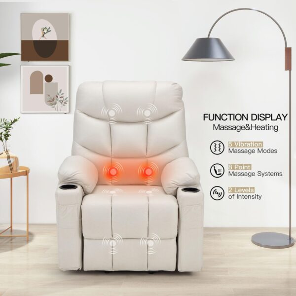 Esright Power Lift Recliner for Elderly, Electric Lift Chair with Heated Vibration Massage,Heavy Duty Electric Recliner with Side Pockets, USB Charge Port & Cup Holders, Cream Beige - Image 4