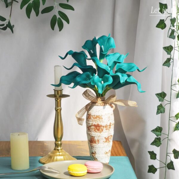Letjolt Artificial Calla Lily Teal Flowers for Wedding Bouquet Klein Blue Flower 12Pcs Home Decoration Faux Calla Lilies Flower, Teal Blue - Image 4