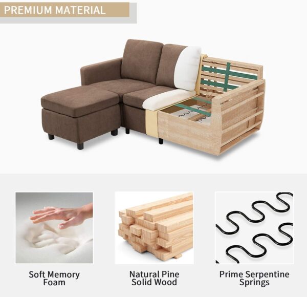 JUMMICO Convertible Sectional Sofa Couch Living Room Linen Fabric L-Shaped Sofa 3-Seat Modern Sectional Couch with Chaise for Small Space (Beige) - Image 4
