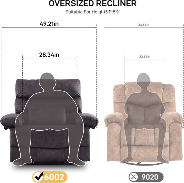 Oversized Recliner Chair, Plus Size 28 inch Large Wide Seat Manual Flannel Recliner with Pockets, Massage Heated Pillow 350 lb Capacity for Living Room Adults Dark Grey - Image 2