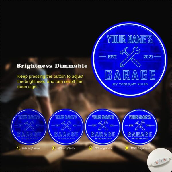 Custom Garage Neon Sign, Personalized Name Neon Garage Light Sign, Wall Décor Light Up Man Cave LED Neon Sign for Garage, Men, Dad Gift, 16x16” Round (Garage Neon Sign 2) - Image 3