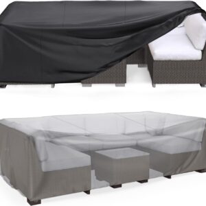 Patio Furniture Set Cover Waterproof, Mrrihand Outdoor Sectional Sofa Set Cover Heavy Duty 600D Table and Chair Set Cover 107" L×81" W×27.9" H