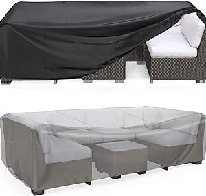 Patio Furniture Set Cover Waterproof, Mrrihand Outdoor Sectional Sofa Set Cover Heavy Duty 600D Table and Chair Set Cover 107" L×81" W×27.9" H