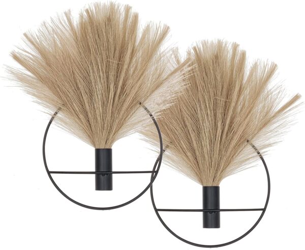 Pretty Jolly Boho Wall Decor, Wall-Mounted Metal Wall Decor, Hanging Artificial Pampas Display, Wall Art Living Room, Bedroom, Bathroom, Dining room, Plant Wall Decor 2 Pack Black