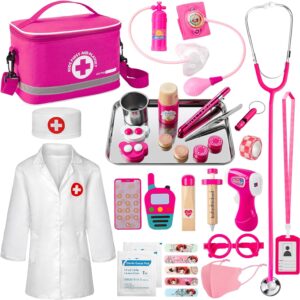 Doctor Kit for Kids Girls, 34 Pcs Kids Doctor Kit for Toddlers 3-5 with Medical Storage Bag & Real Stethoscope, Pretend Play Doctor Set for Fun Role Playing Game, Doctor Play for Kids Toddlers