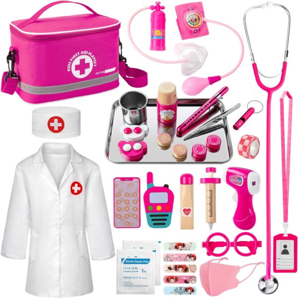 Doctor Kit for Kids Girls, 34 Pcs Kids Doctor Kit for Toddlers 3-5 with Medical Storage Bag & Real Stethoscope, Pretend Play Doctor Set for Fun Role Playing Game, Doctor Play for Kids Toddlers