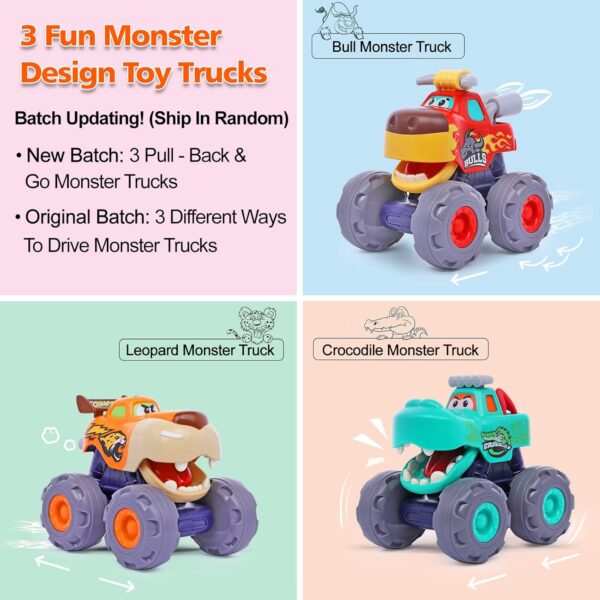 Toy Cars for 1 Year Old Boy Gifts Monster Trucks Boys Toys for 1 2 3 Year Old Boys Girls Kids Toddler Car Toy Trucks Baby Boy Toys 12-18 Months Pull Back Cars for Toddlers 1-3 Birthday Xmas Gift - Image 2