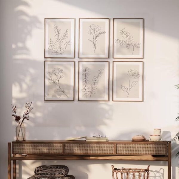 Neutral Botanical Wall Art Set of 6, Minimalist Abstract Botanical Prints Beige Leaf Plant Wall Decor Canvas Line Artwork, Boho Floral Botanical Wall Decor for Bathroom, Bedroom, Living Room, - Image 2