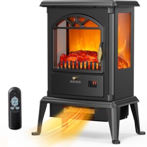 ROVSUN 1500W Electric Fireplace Stove, 22.4" H Freestanding Heater with Remote, Timer, Realistic Flame Effect, Adjustable Temperature, Overheat & Tip-Over Protections for Bedroom Living Room, ETL