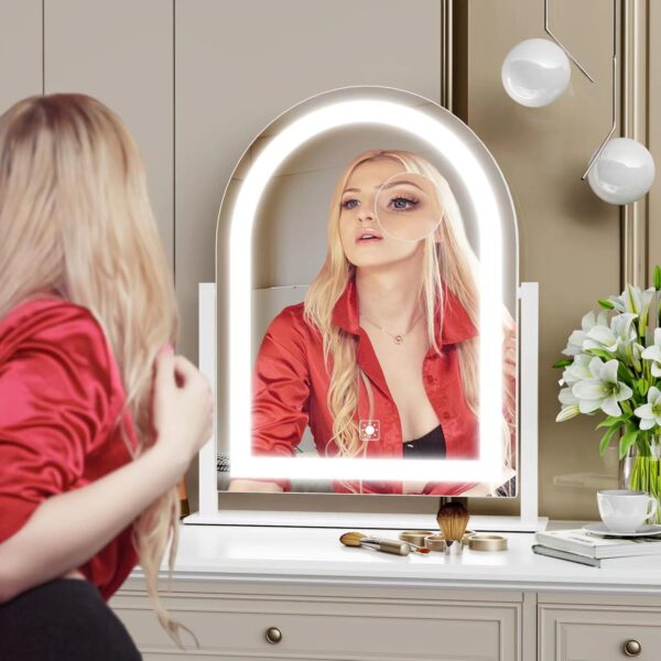Lighted Makeup Mirror, Hollywood Vanity Mirror with Lights, Three Color Lighting Modes, and Detachable 10X Magnification Mirror, Smart Touch Control, 360°Rotation (15.2in. Curved) - Image 6