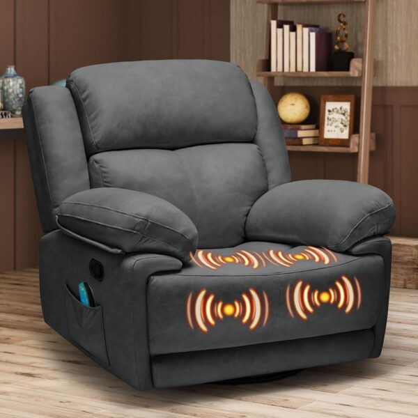 Jocisland Oversized Swivel Rocker Recliner Chair for Adults, Comfortable Nursery Rocking Chairs for Living Room Bedroom, 360° Swivel Single Sofa, Storage Pockets (Dark Gray)