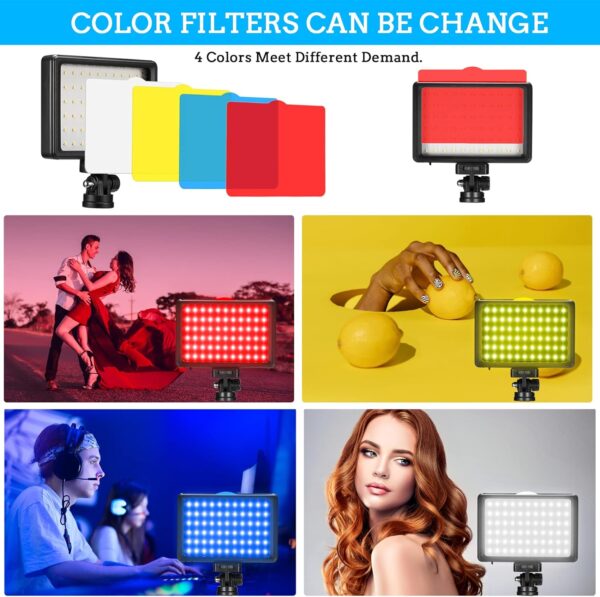 LED Video Light 2-Pack, 5600K Dimmable USB Photo Lights with Mini Tripod and Colored Filters for Photo Studios, Small Angle Shooting, Video Recording, Game Streaming - Image 5